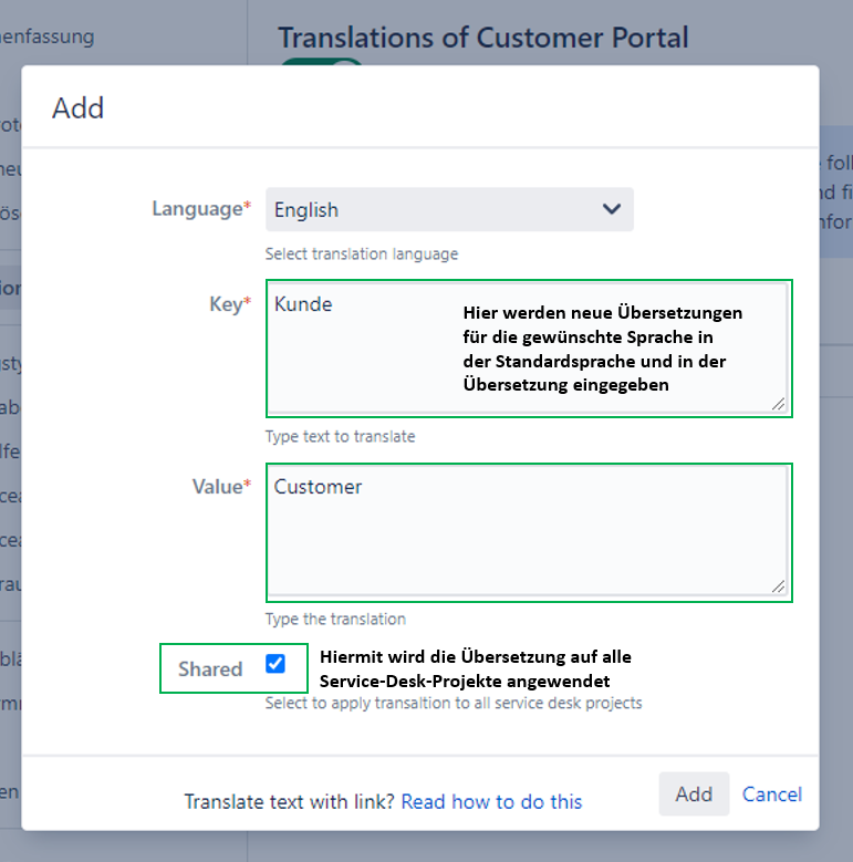 Screenshot Plugin "Translation for Jira Service Management" von Deviniti